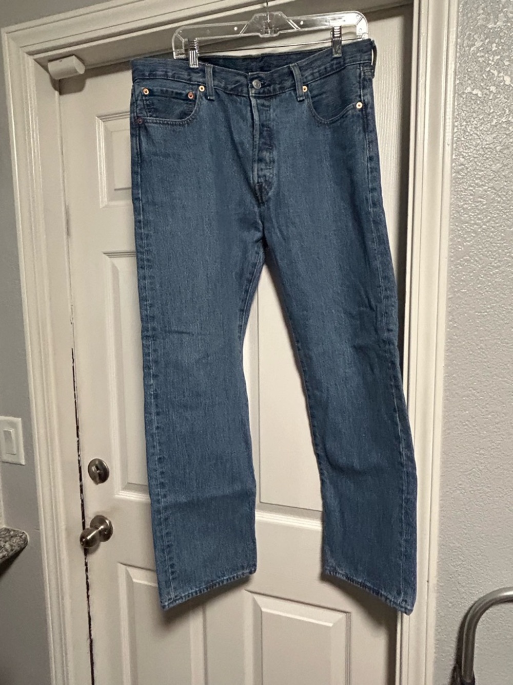 Men's Straight-Leg Denim Jeans in Medium Blue by Levi's 501